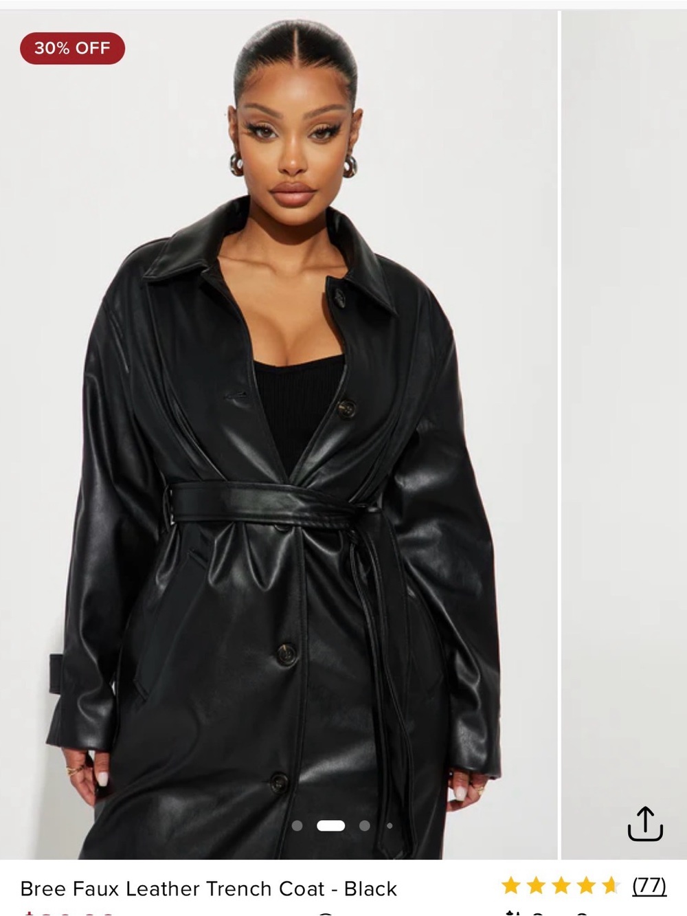 Fashion Nova Black Faux Leather Trench Coat - brand new with tags - Picture 2 of 4